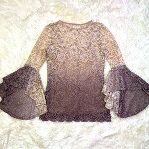 Boston Proper Pink & Purple Lace Ombre Flare Long Sleeve Top